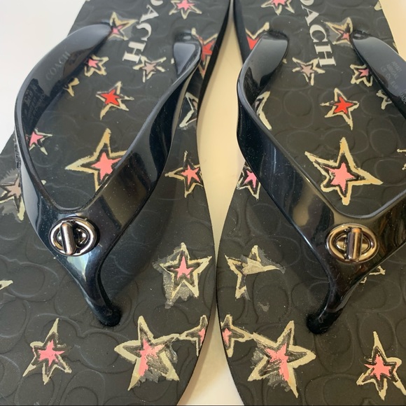 Coach Abigail Black Stars Flip Flop Thong Sandals - Picture 4 of 12